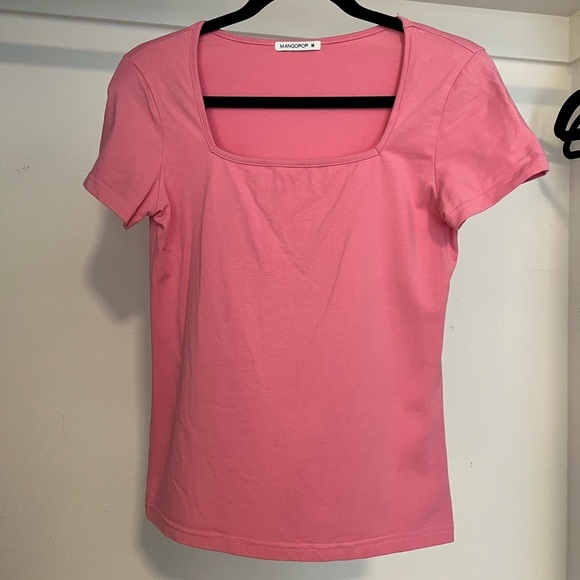 Mangopop Womens Square Neck Short Sleeve Pullover T-Shirt Pink Medium - Picture 1 of 3